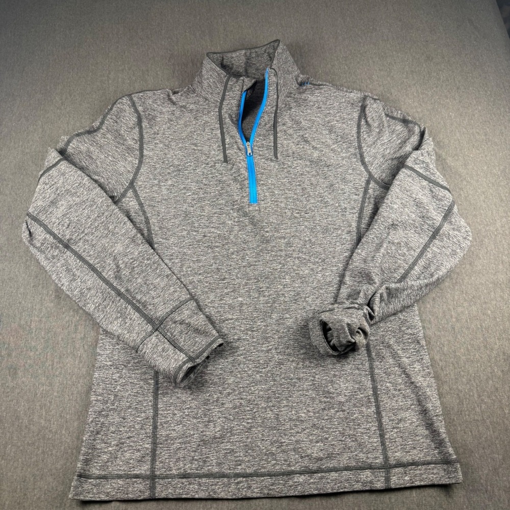 Lululemon Mens Quarter Zip Pullover Gray Space Dye Blue Trim Thumbholes Size‎ L